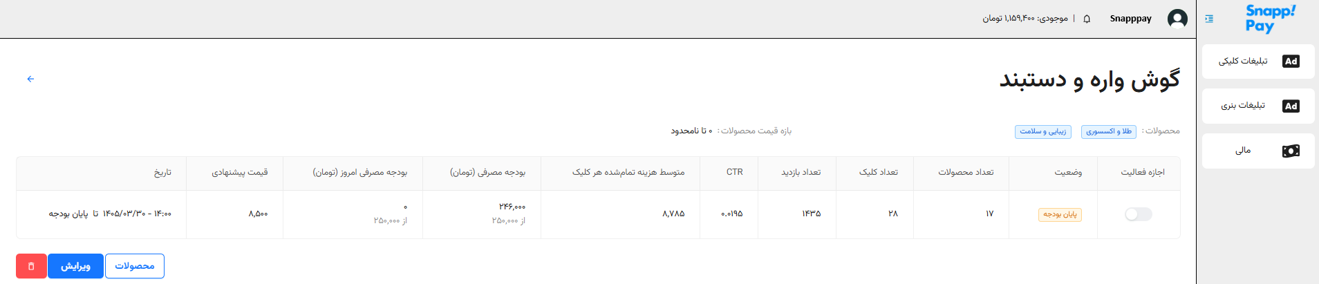 صفحه جزئیات یک کمپین