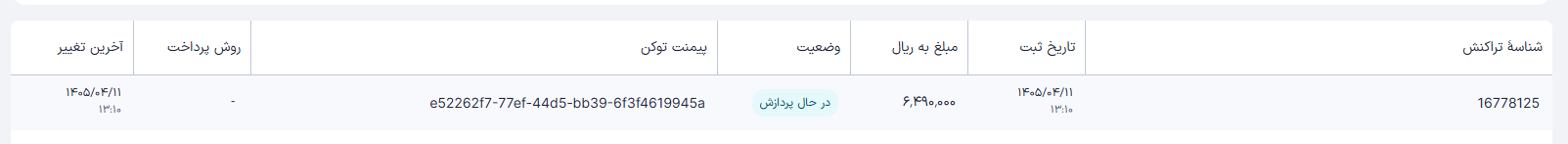 نمونه وضعیت سفارش