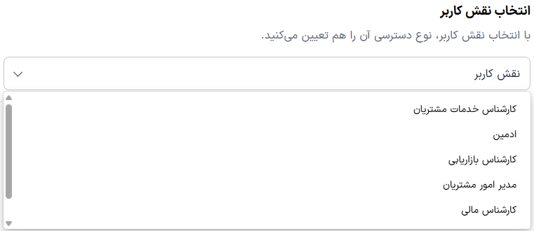 نمونه سطح دسترسی کاربران برای مشاهده بخش مالی پرتال