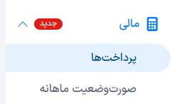 بخش مالی و زیرمنوهای پرداخت‌ها و صورت‌وضعیت ماهانه